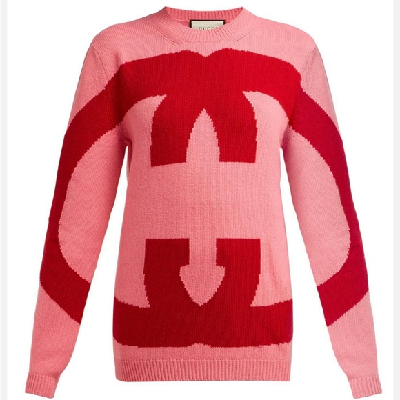 Gucci Sweaters - GUCCI Women's Pink Wool Oversized Sweater With Interlocking G
